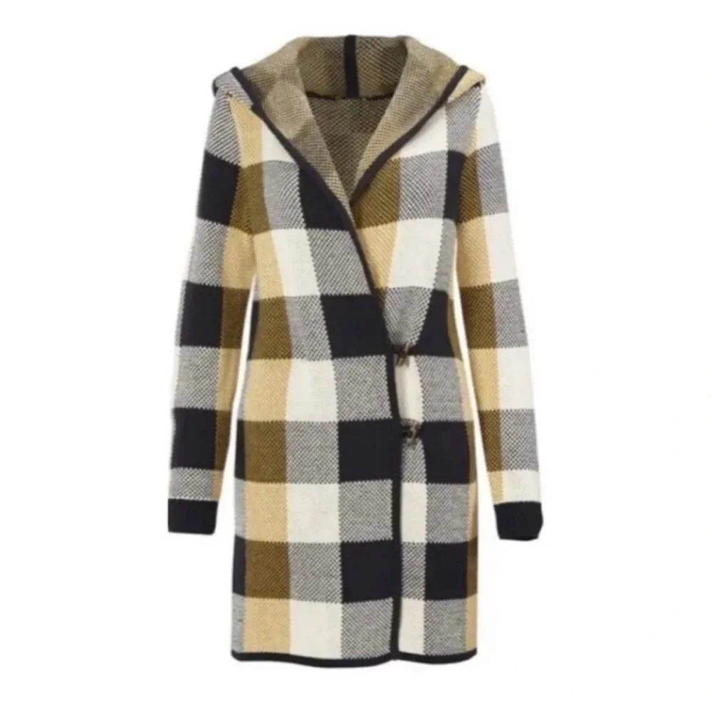 NWOT CAbi Checkered Hooded Sweater Coat, style 4229, size medium - Picture 3 of 14
